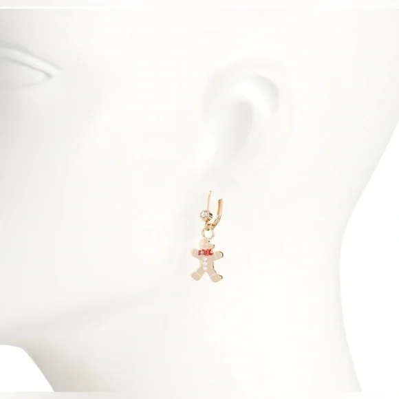 New Betsey Johnson Gold Tone Mixer & Gingerbread Cookie Mismatch Drop Earrings - Picture 2 of 2